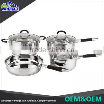 Eco-Friendly elegant cookware stainless steel cooking sets with glass lid