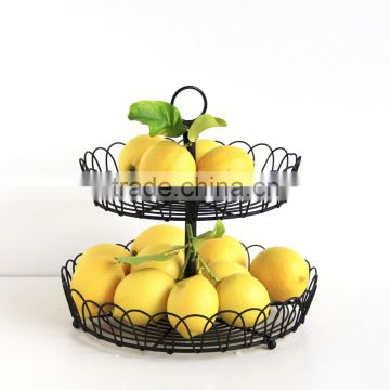 Hot Sales Black Wire Round Fruit Basket With 2 Tier