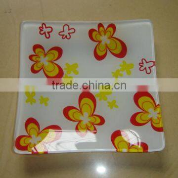 Colorful Flower Printing Glass Square Plate photo-3