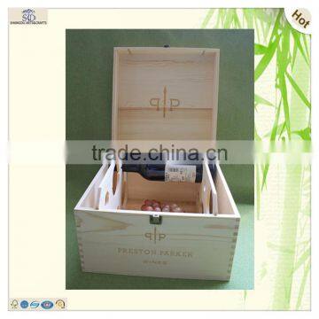 Unfinished Hinged Fixing Support 6 Bottles Wooden Wine Case photo-4