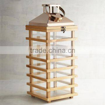Wood Candle Lantern With Iron Top photo-3