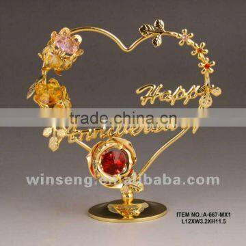 Gold Plated Heart Stand with flowersa for anniversary gifts