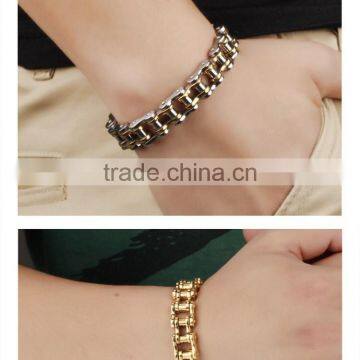Unisex Stainless Steel Gold Biker Motorcycle Chain Link Bracelet photo-6