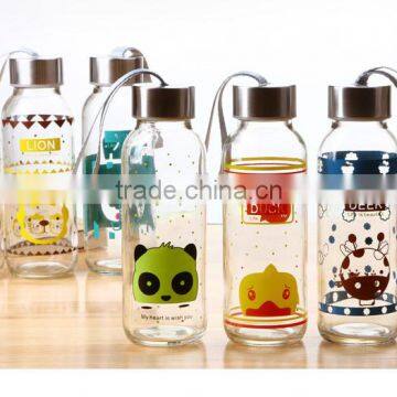 clear Eco-friendly glass water drinks bottle with stainless steel lid