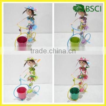 Girl bicycle metal outdoor garden flower pot