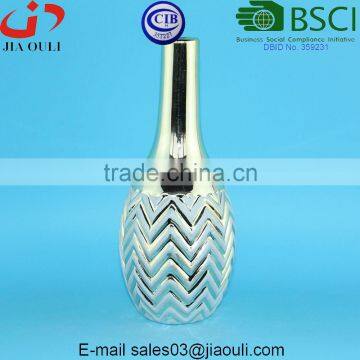 Tall Wave Patterned Electroplating Copper/gold Bowling Shape Ceramic Vase photo-2