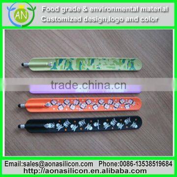 Printed Silicone stylus pen with slap bracelet for all touchable mobile phone & tablet for promotion gift