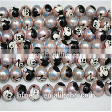 12mm Colored Drawing Flower Shell Pearls Loose Strands for Sale