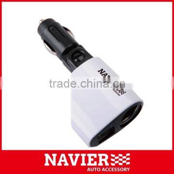 multi-function car cigarette lighter 2 port usb with 1 socket Adjustable angle car usb charger