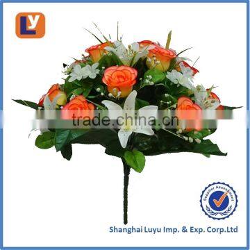 24 head orange color rose bush artificial flowers 120HY018-24