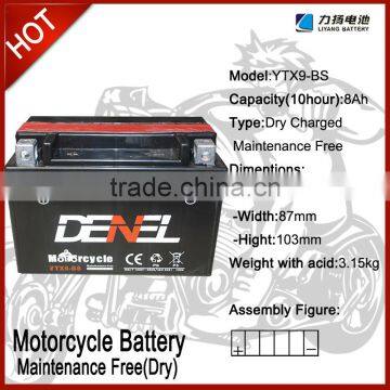 12V8AH Electric Motorcycle battery from China factory For Large Displacement Motorcycles MF (YTX9-BS)