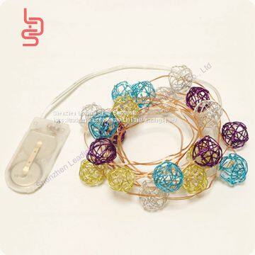 Rattan Ball Colorful White Led Copper String Light Cr2032 2m 20 Lights Fairy Light String photo-3