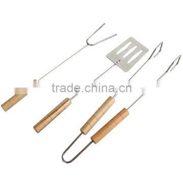 3 pcs Food Grade BBQ Fork Spatula Tong in Stainless Steel with Wood Handle Set