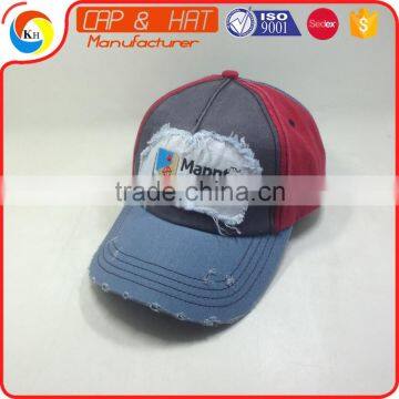 Washed And Distressed Baseball Cap With Embroidery Patch
