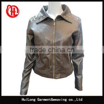 2017 ladies PU short cool motorcycle jacket wholesale