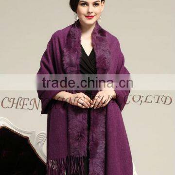 CX-B-P-28B Fashion Pashmina Shawls 100% Wool Real Rabbit Fur Pashmina Scarf
