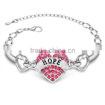 White Heart Rhinstone Hope Bracelet Personal Custom Logo Hope Bracelet for 2016 Promotion Gitfs photo-2