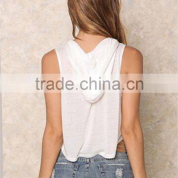 MGOO 2017 New Arrival Off White Jersey Crop Hoodies Custom 100% Cotton Plain Basic Sleeveless Running Tops photo-6