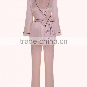 Women's Satin Pyjamas Wedding Robe Tie Waist Embroidered Sleepwear Custom Smooth And Soft Artificial Silk photo-6