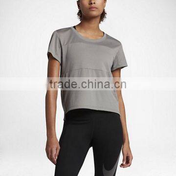 MGOO New Arrival Short Sleeve Dry Fit Plain T-shirts Mesh Fabric Simple Style Women Gym Tank Top photo-2