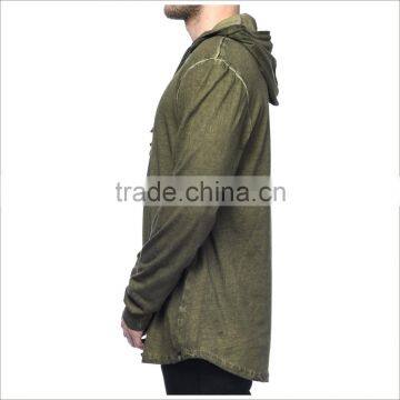 Guangzhou Custom Logo and Print Mens Longline Hoodie In Olive Green photo-4
