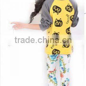 Wholesale Chidren Lovely Cat Pattern Print All Cotton Long Raglan Sleeve Hoodie for Girl photo-5
