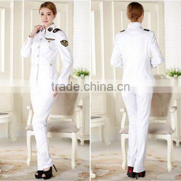 Juqian Long Sleeve Winter Women Pilot Uniform Custom ,Women Airline Uniform Skirt Suit,White Suits Design Pilot Unform for Women photo-6