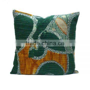 Velvet Cushion in Aqua With Vintage Kantha Backing photo-2