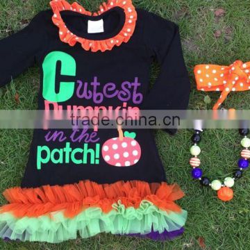 NEWEST kids black dress girls pumpkin dress girls halloween dress pumpkin in the patch dress with necklace and headband