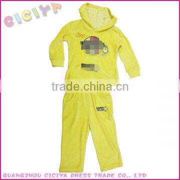 Girls velvet 2pcs set pajama with Printing design pajama with hood for girls