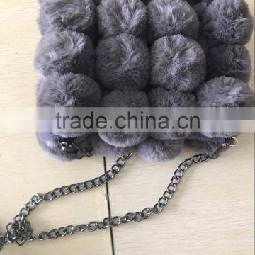 New product faux rabbit fur ball bag selling hot package bag rabbit hair ball