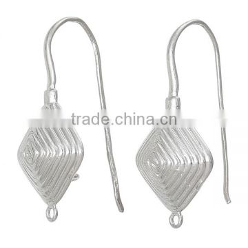 Copper Ear Wire Hook Rhombus Silver Tone 3.3cm x 1.6cm