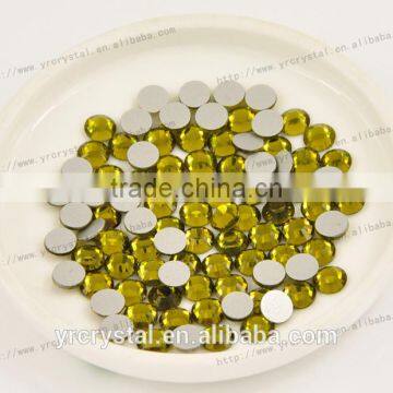 Round shape olivine color silver base crystal rhinestones flat back strass