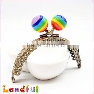 8.5cm 3.35inch Candy Ball Bronze Round Engraving Embossed Lace Purse Frame photo-5