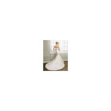 Trumpet Mermaid Sweetheart Strapless Satin Chapel Train Empire Beading Ruffled Wedding Dress