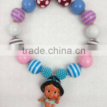 Wholesale children girls charm chunky necklace Cartoon Character Kids Jewelry Jasmine princess pendants beads