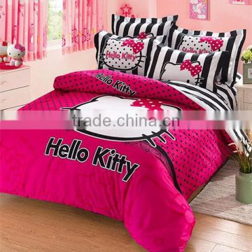 Newest cartoon character bedding set 100% Cotton bedding set for kids Hello Kitty design bed sheet