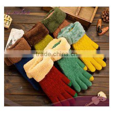 Ladies fashion hot knitted winter glove touch screen gloves smart phone 3 finger touch screen gloves