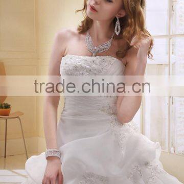 A-Line Satin/Organza Strapless Pearls Beaded Long Trail Gown Wedding Dress Ball Gowns Bridal Gowns photo-6