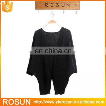 Ladies open back black cable knit sweater poncho