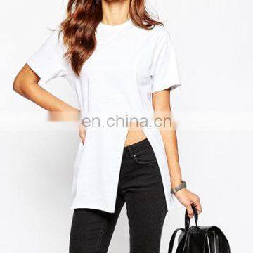 Summer Season Sexy Side Split Cotton Brand T-shirts for Lady