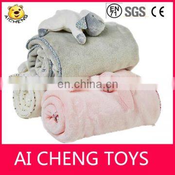 High quality plush blanket with plush toy/ baby blanket plush dog