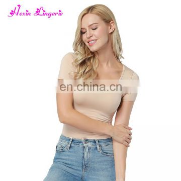 Fast Delivery Reversible soft organic bamboo nude round neck blank fashion tshirt