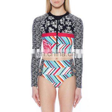 full zip front all over print rash guard for women printed swim top crop top women