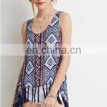 2015 New arrival wholesale woman top fashion tribal print lady top for lady