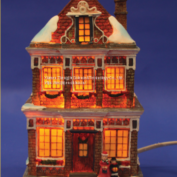 Christmas Church House With LED Lights Coffee Shop Musical Ski Scene With Polyresin Christmas House Decoration photo-3