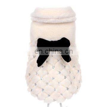 Elegant Pet dog Bow-tied white plush coat small puppy Overcoat