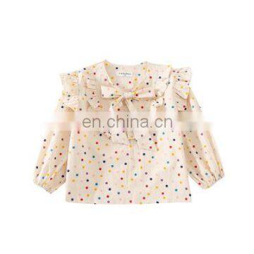 2020 Autumn girls blouse New Girl's Long-Sleeved Colorful Dotted Shirt Korean-Style Little Girl's Bow Top