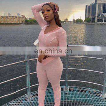 Long Sleeve Solid Cardigan Hooded Top Sexy Low Neck Bellybutton Tight Pants Stacked Suit Women Two Piece Set photo-3