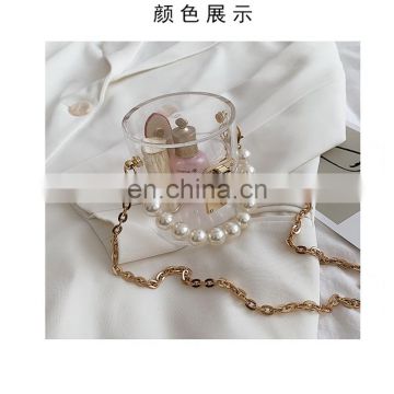 2021Luxury Mini Pearl chains Clear Handbag female 2020 New ins fashion transparent Bucket bag Small Lock shoulder messenger bags